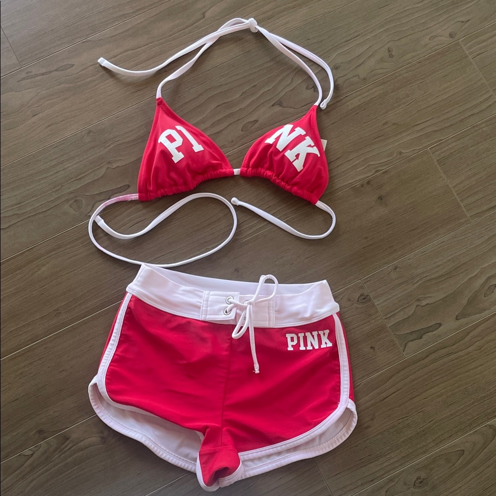 PINK Victoria's Secret SZ XS Bikini - Bold Red and Crisp White 2Pc Set
